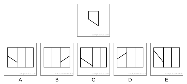 The target: a four-sided shape with a flat top, a long upright right side, a short upright left side and a sloping bottom. Below it, five rectangles each divided by a few lines.
