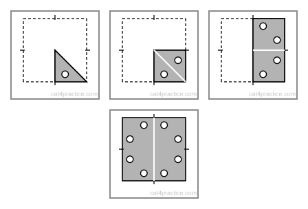 The paper opened one fold at a time, last fold first. Holes: 1, then 2, then 4, then 8.