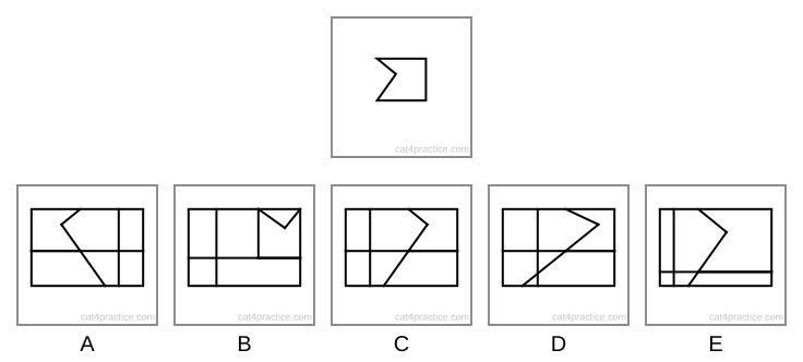 The target: a box with a V-shaped cut in its left side. Below it, five rectangles, each divided by a few lines, some of them sloping.