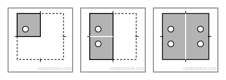 The paper opened one fold at a time, last fold first. Holes: 1, then 2, then 4.