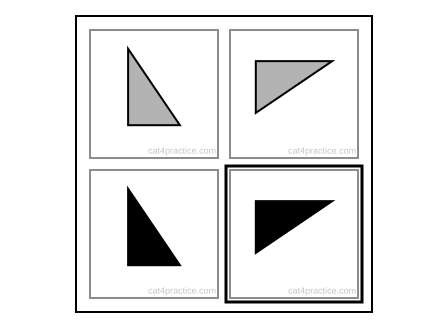 The two-by-two square with the answer, A, in the bottom right box, where the question mark was; that box has a thick frame.