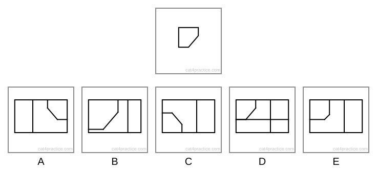 The target: a square with its bottom right corner cut off by a long sloping side. Below it, five images, each a rectangle divided by a few lines.