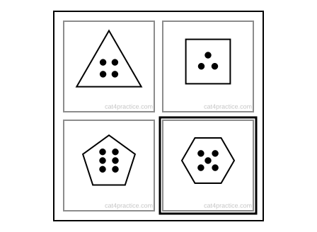 The two-by-two square with the answer, C, in the bottom right box, where the question mark was; that box has a thick frame.